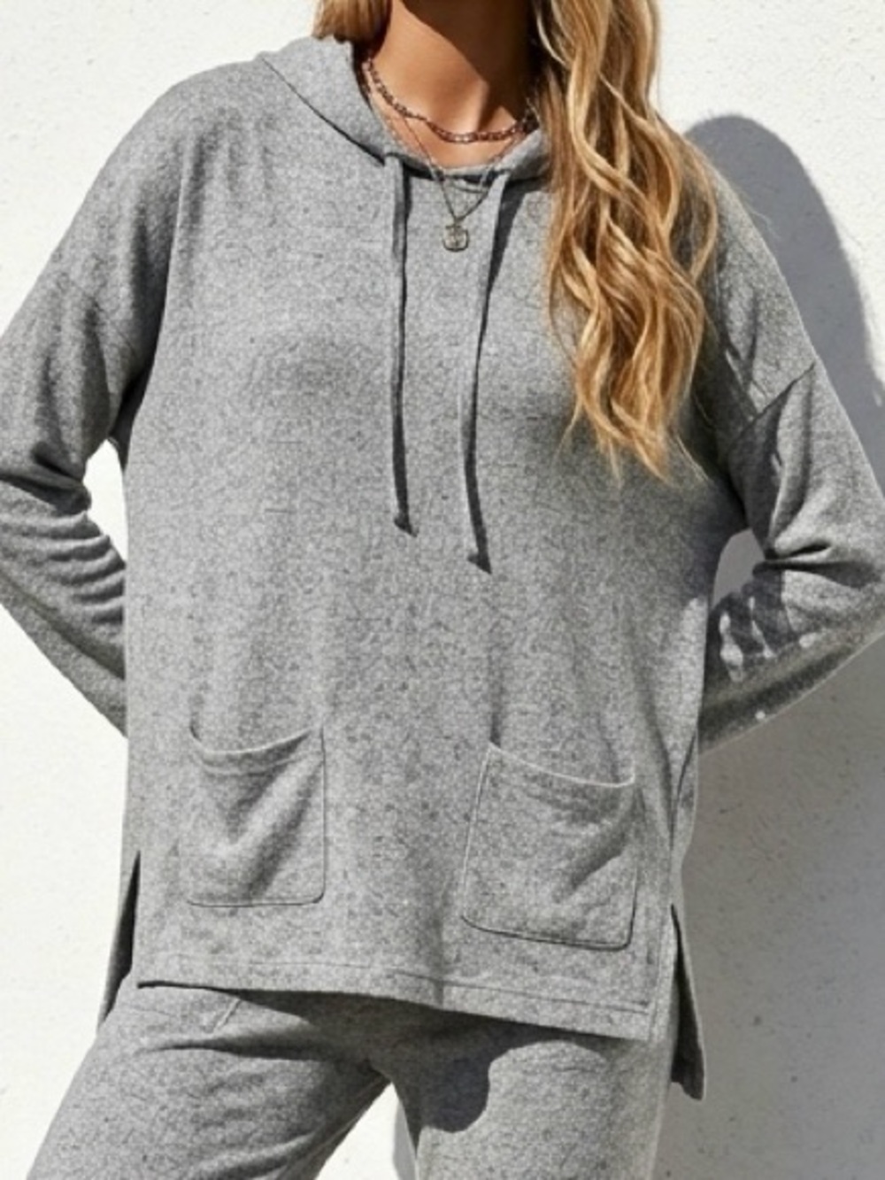 Per Se Soft Gray Hooded Lounge Tunic Sweater NWT‎
